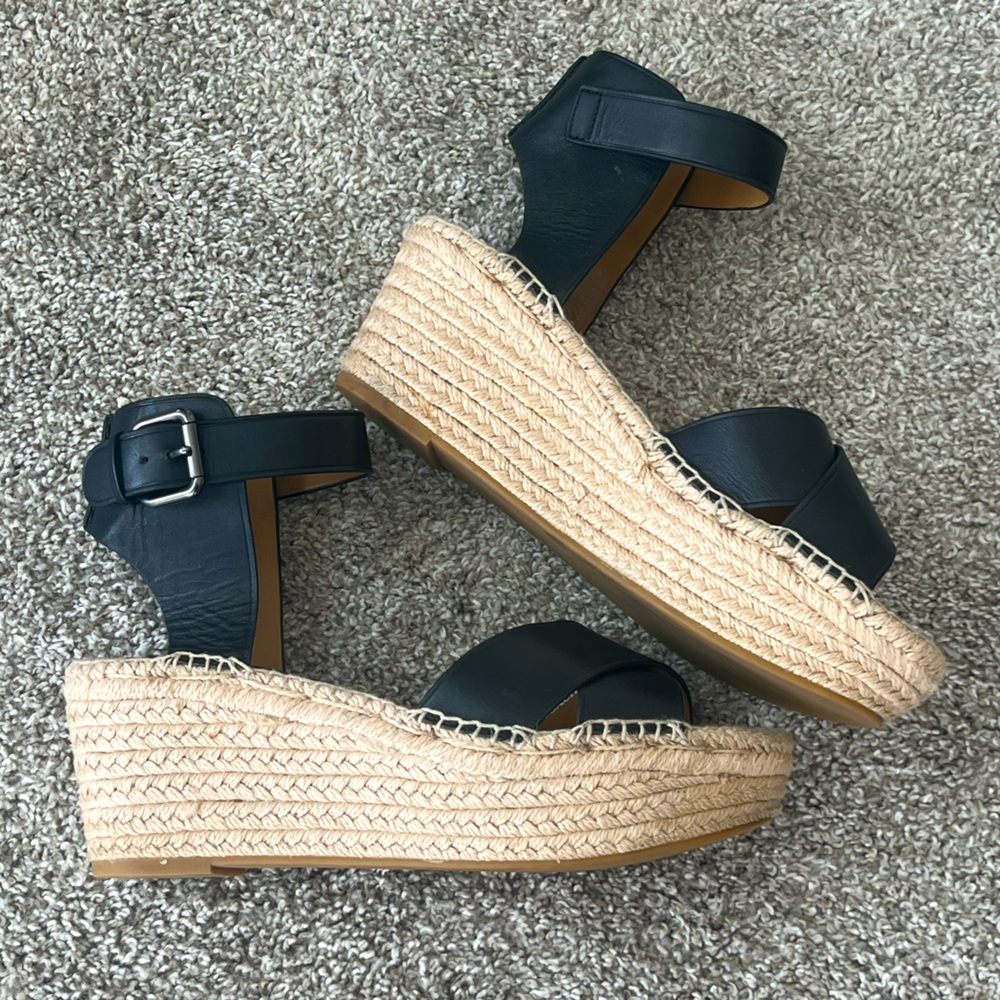 Coach Black Leather Espadrille Platform Sandal Heels
